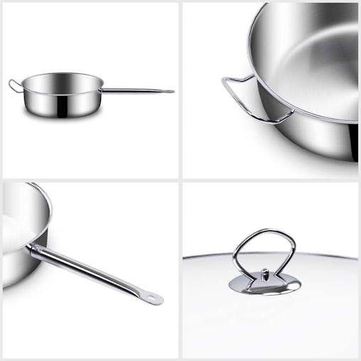 SOGA 2X 32cm Stainless Steel Saucepan Sauce pan with Glass Lid and Helper Handle Triple Ply Base Cookware