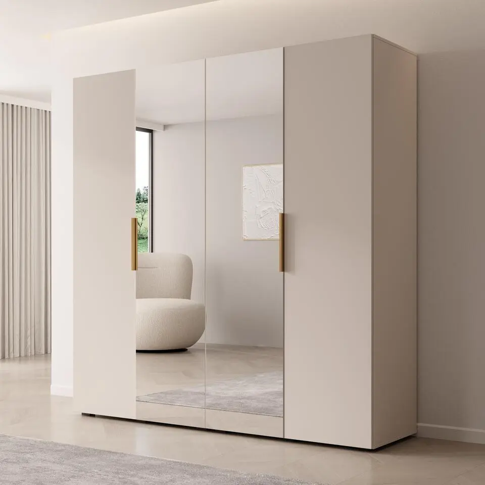 Meubella - Kledingkast Marquesa - Beige - 200 cm - Met spiegel