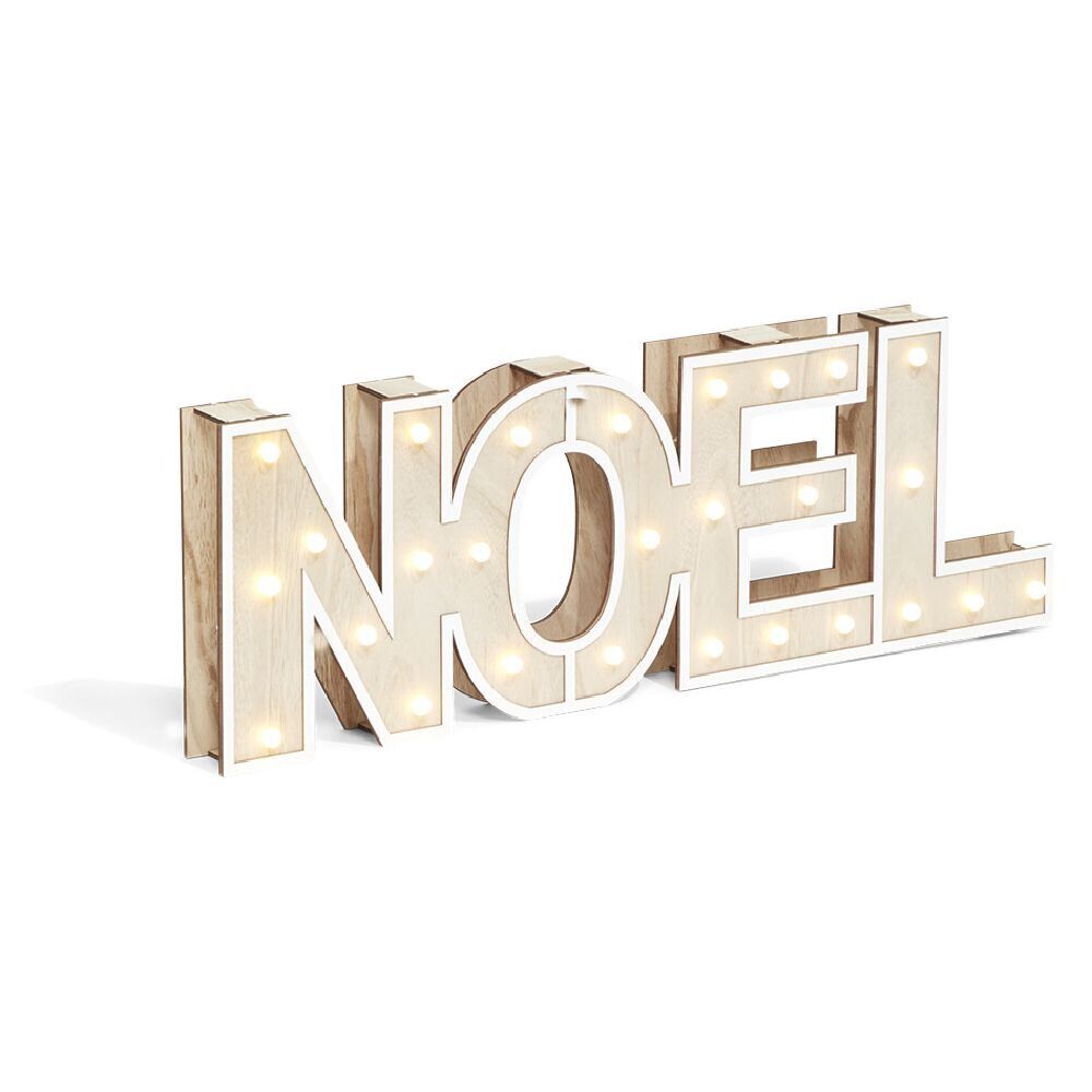 Décoration lumineuse à poser lettres No&euml;l bois