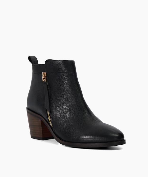 Paicing Black - Block Heel Side Zip Ankle Boots