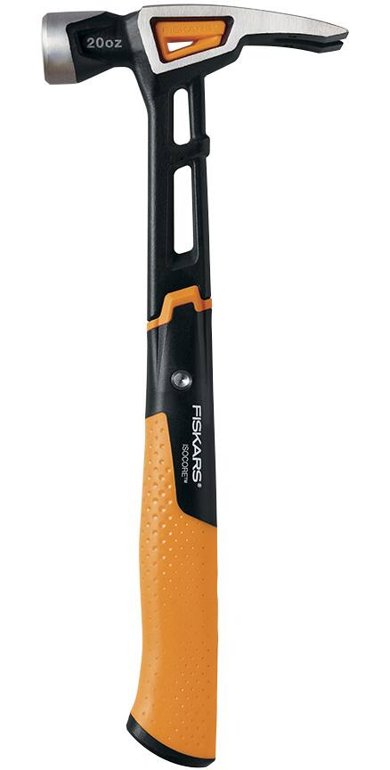 Fiskars IsoCore Claw Finishing Hammer, Smooth Steel Face, 20-oz