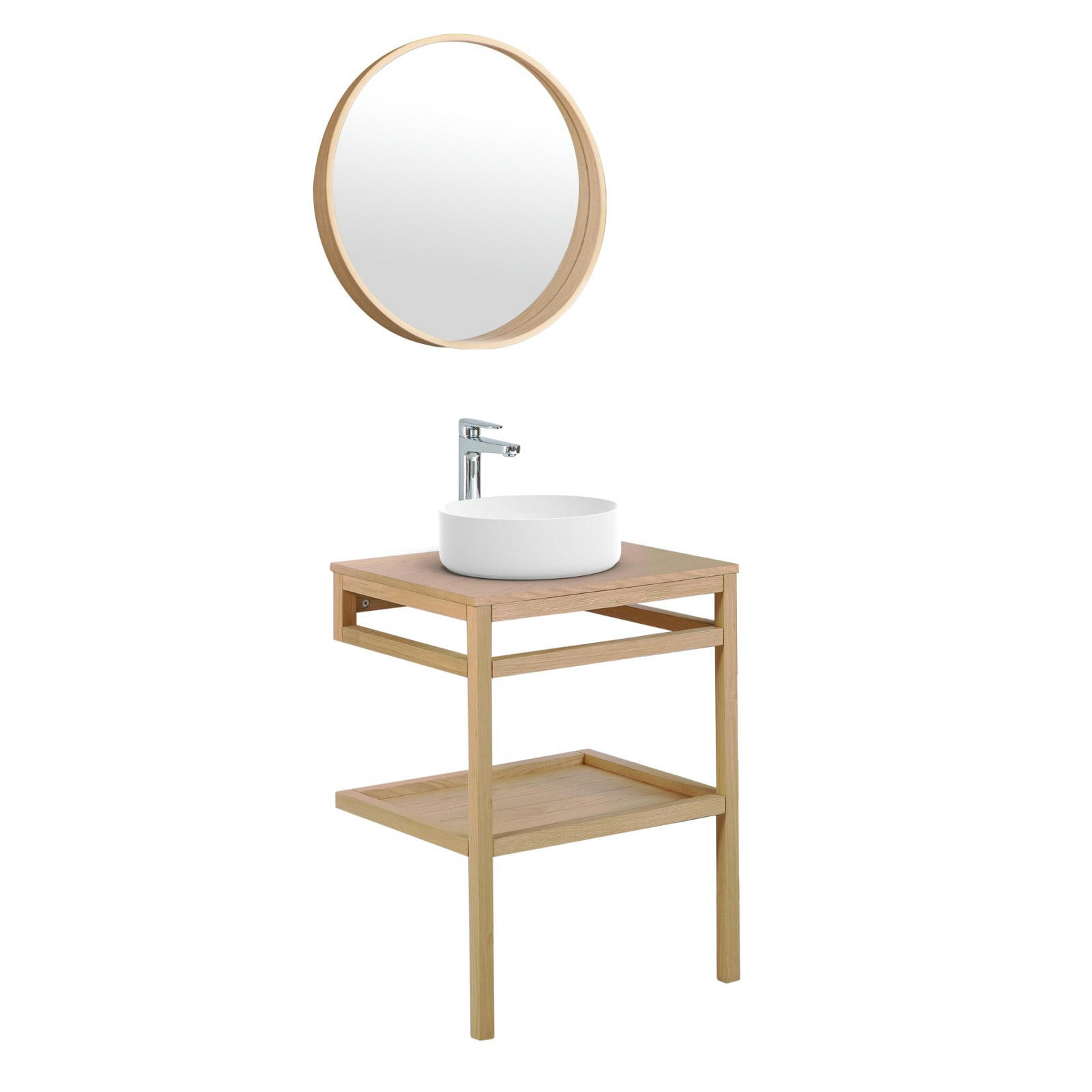 HOPP - Meuble de salle de bain 60 cm HOPP avec miroir et vasque ronde DIEGO