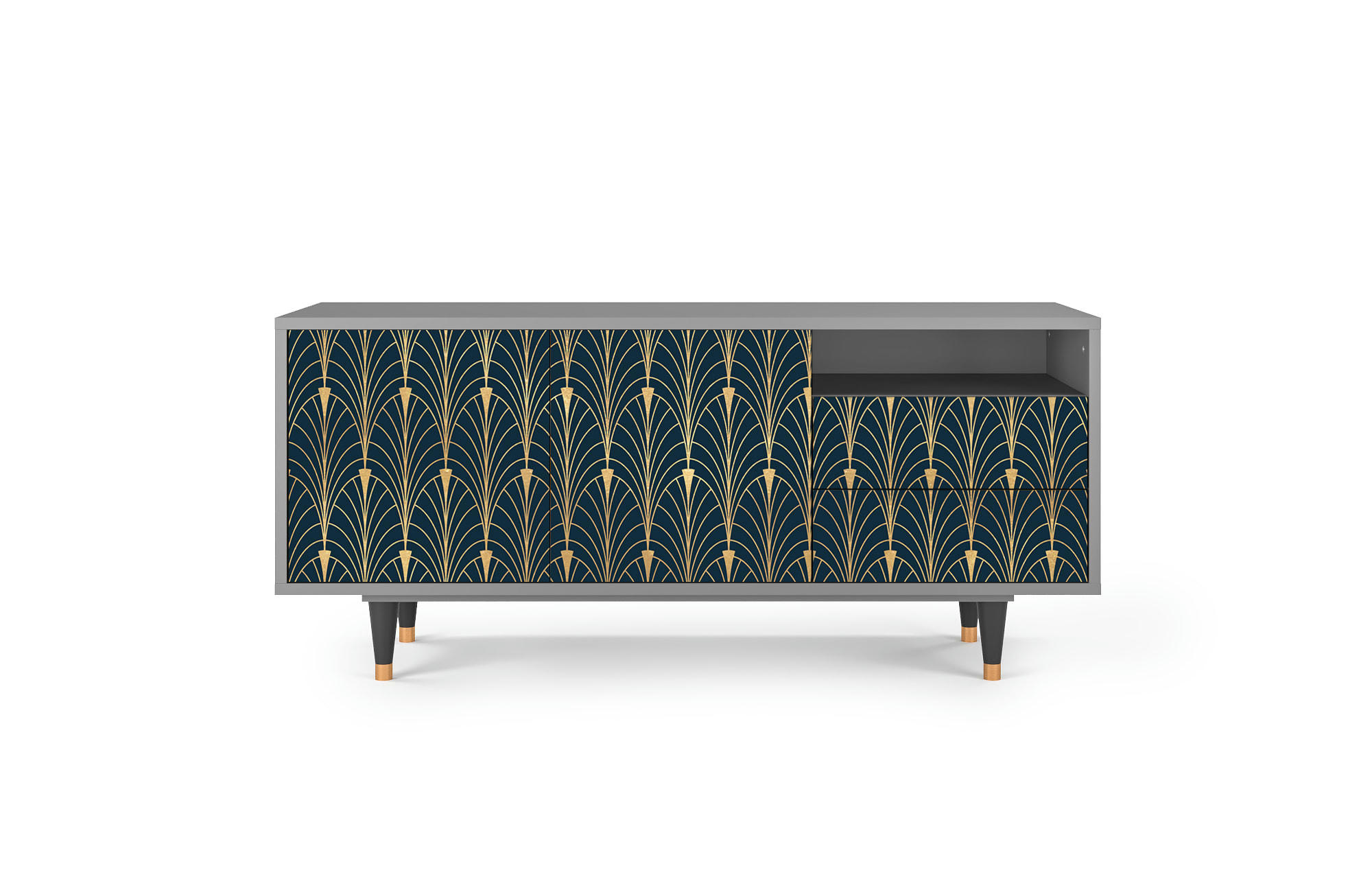 FLOWER OF THE NILE - Meuble TV  bleu et jaune 2 tiroirs et 2 portes L 125 cm