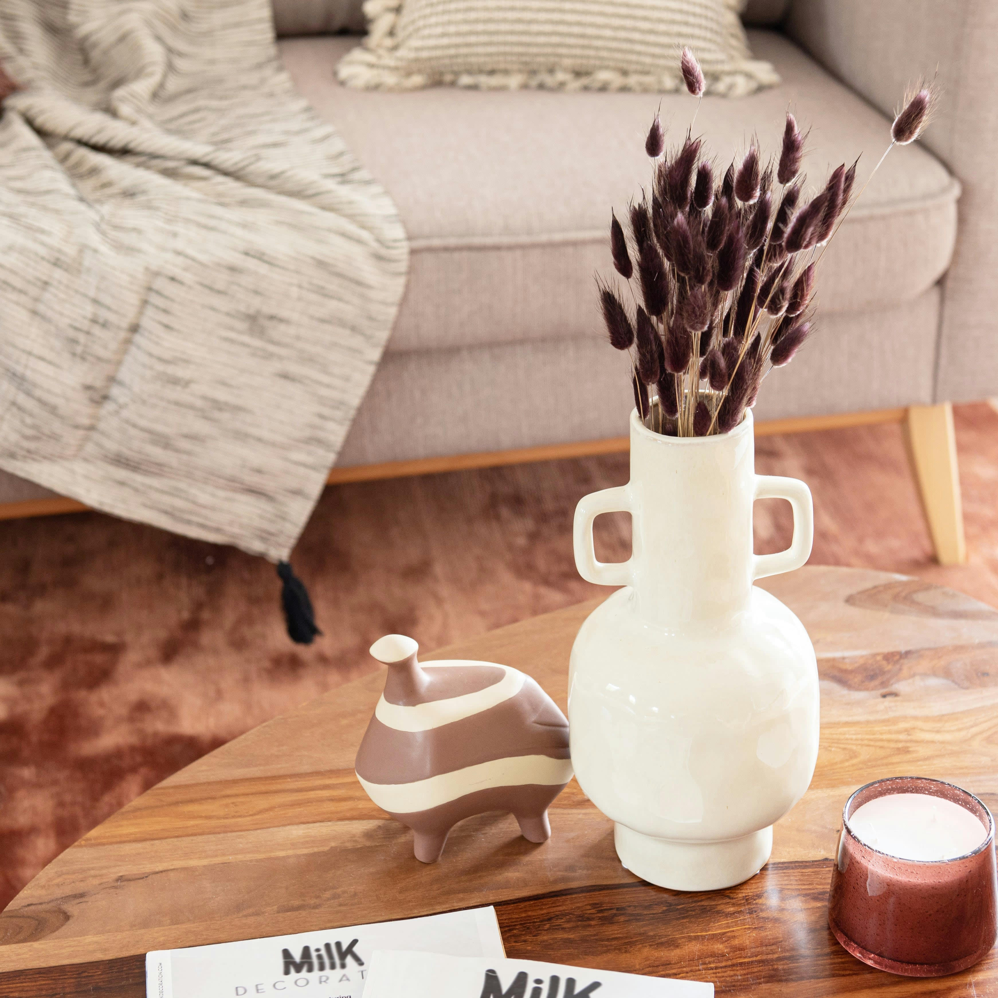 YULARA - Statuette abstraite en porcelaine effet terre bicolore H15