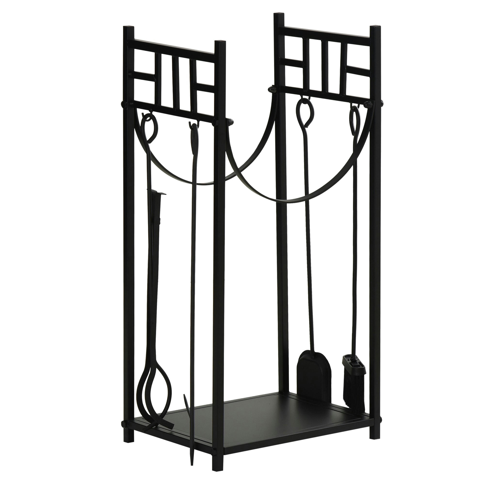 - Serviteur de cheminée range bûches 4 accessoires inclus métal noir