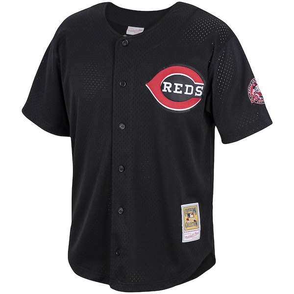 Barry Larkin Cincinnati Reds Cooperstown Collection Mesh Batting Practice Button-Up Jersey - Black