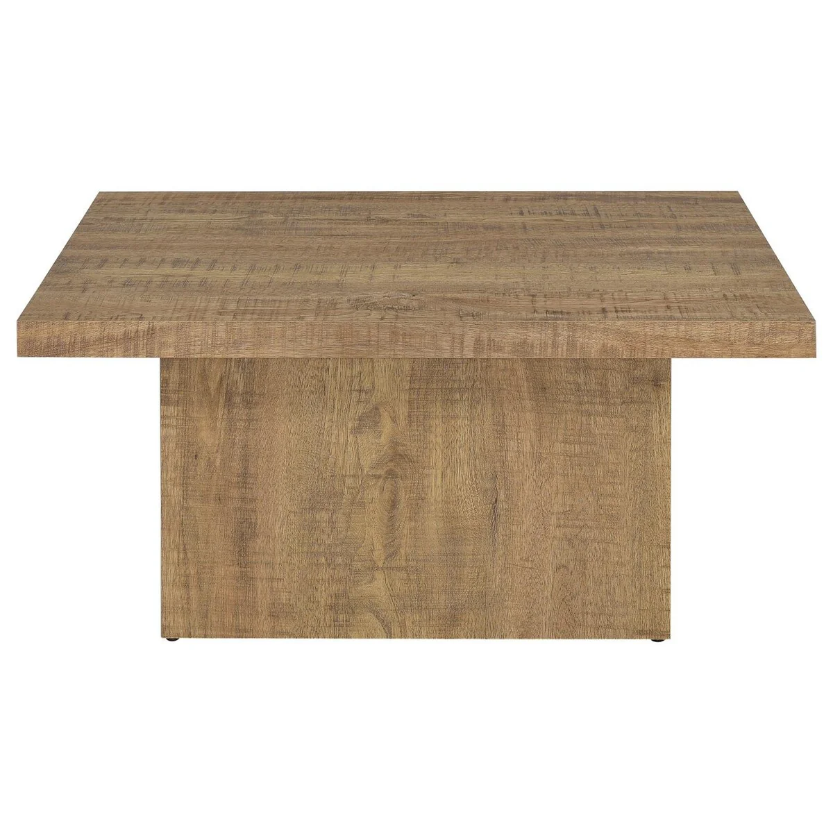 Zet 36 Inch Square Coffee Table with Oversized Block Base, Mango Brown