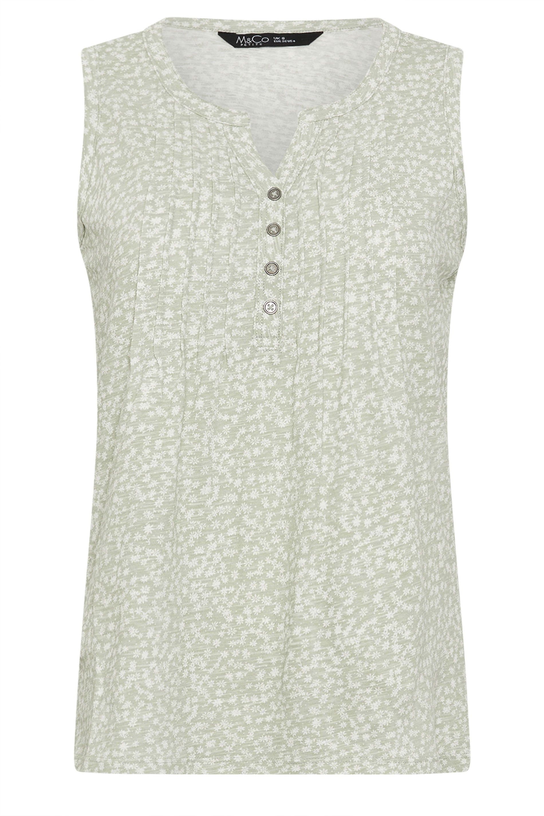 M&Co Petite Sleeveless Cotton Henley Top