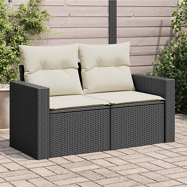 Canapé de jardin avec coussins 2 places noir résine tressée vidaXL