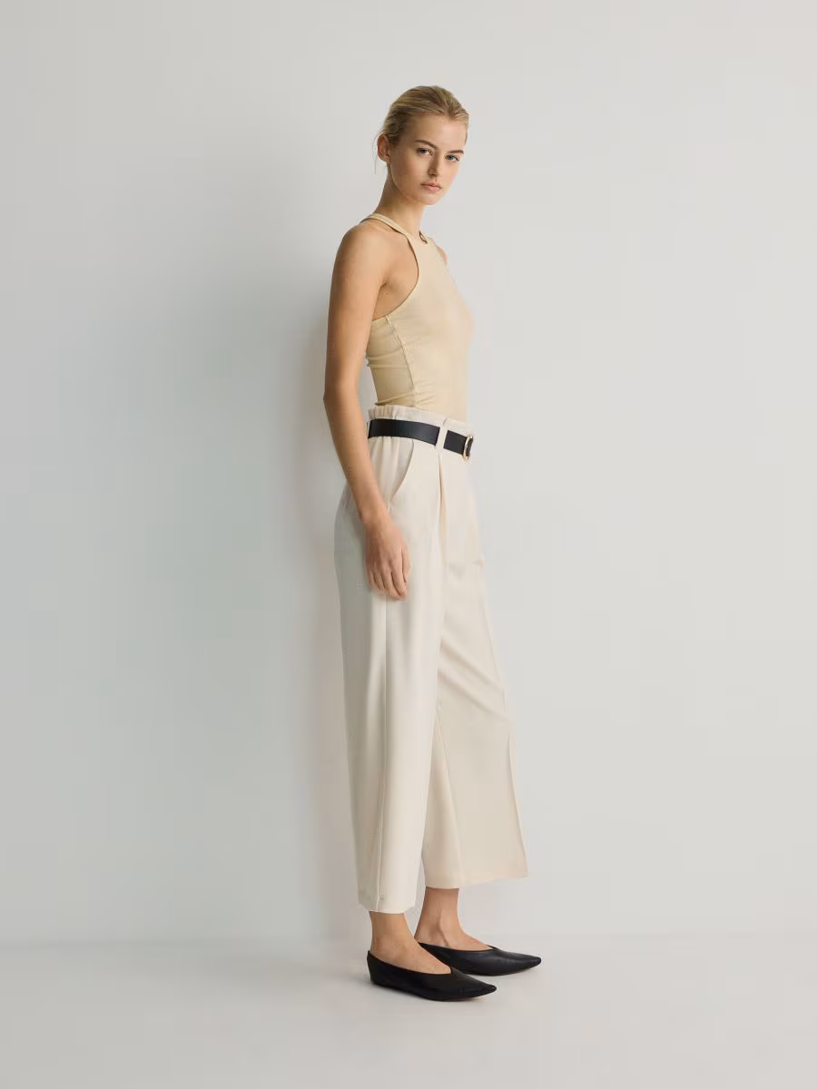 Viscose Blend Culotte Trousers With Belt