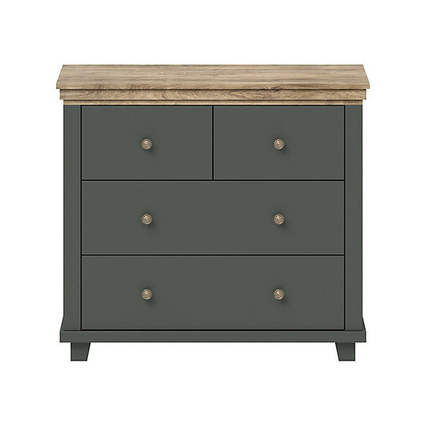 Commode design 4 tiroirs. Coloris vert kaki et chene. Collection ASSIA