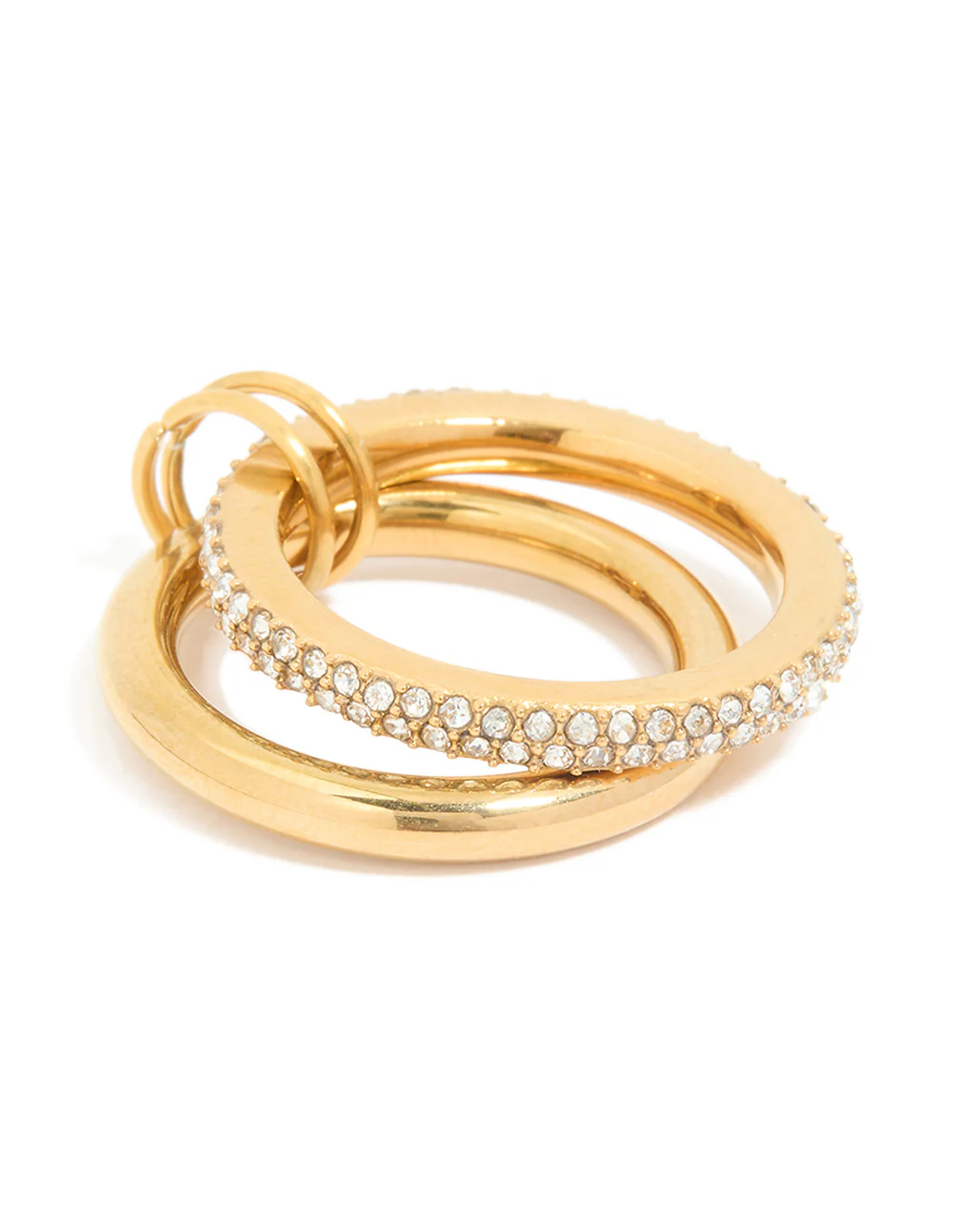 Waterproof Gold Plated Stainless Steel Cubic Zirconia Spinner Rondell Stacked Ring