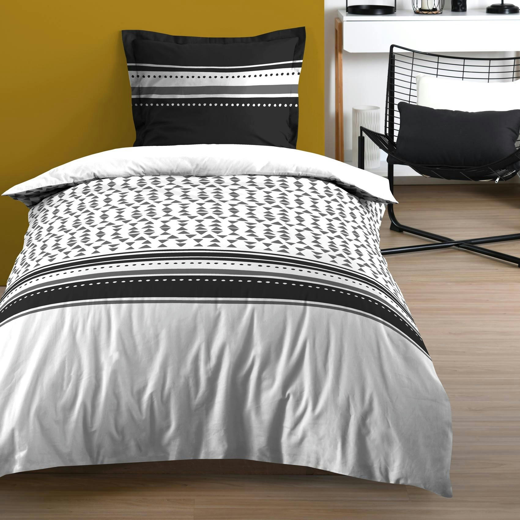 - Parure de couette au style graphique coton blanc 140x200 cm