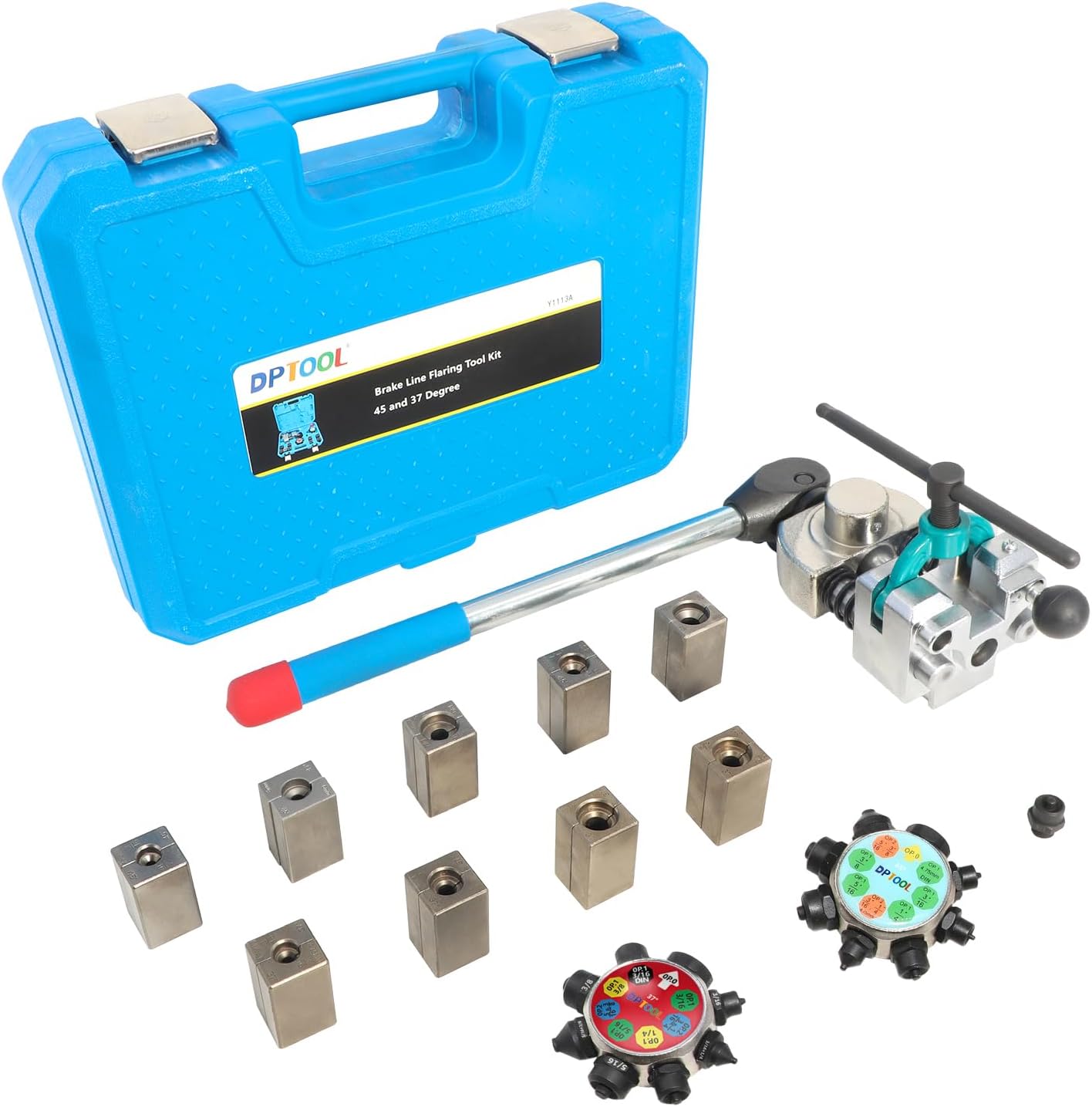 DPTOOL Brake Line Flaring Tool Kit, 45 and 37 Degree Single, Double and Bubble Flares, Brake Line and Tubing Flaring Tool for 3/16, 1/4, 5/16, 3/8 and 4.75mm Tubing