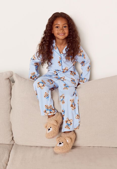 Unisex Kids Blue Stripe Bear Print Family Pyjama Set