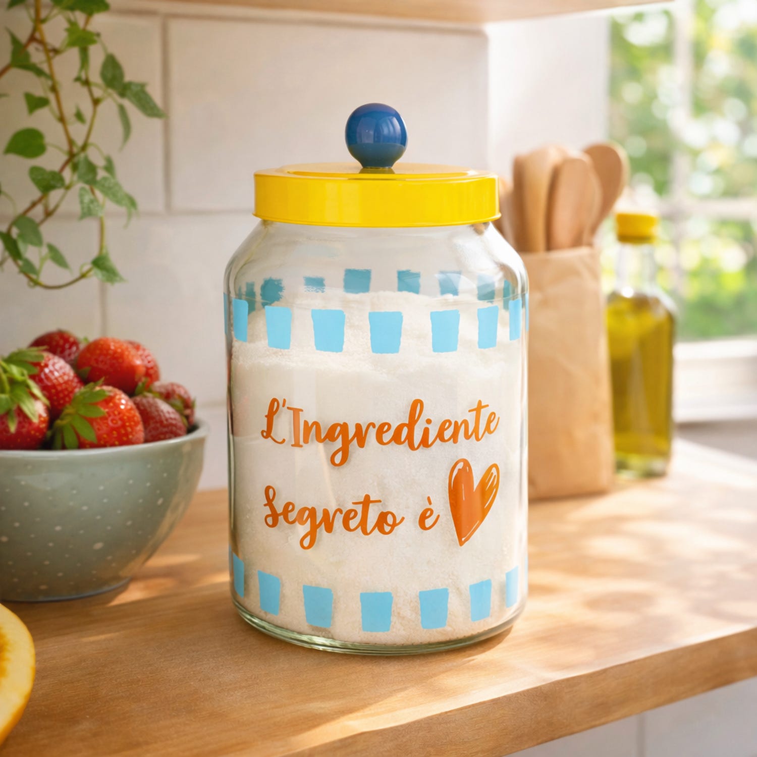 Barattolo vetro 4 L con coperchio giallo Color Bloom