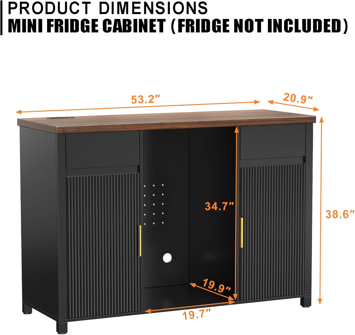 GDLF Large Coffee Bar Cabinet with Fridge Space, Mini Fridge Cabinet with Wine Storage, Buffet Sideboard Table for Home, Fluted Modern Design,53.2 L