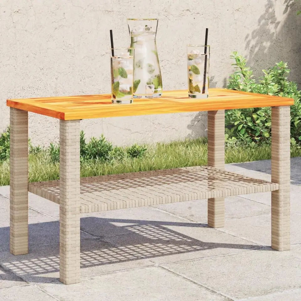 vidaXL - Salontafel met opbergruimte - Beige - Poly rattan en hout - 70x38x42 cm