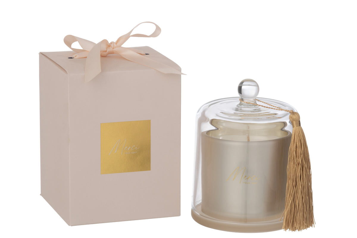 J-Line geurkaars Stolp Merci - Elderflower - glas - beige - large - 45U
