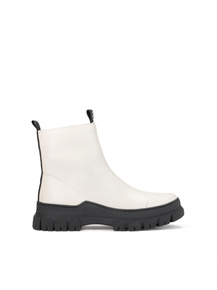 Ladies’ black and white leather ankle boots