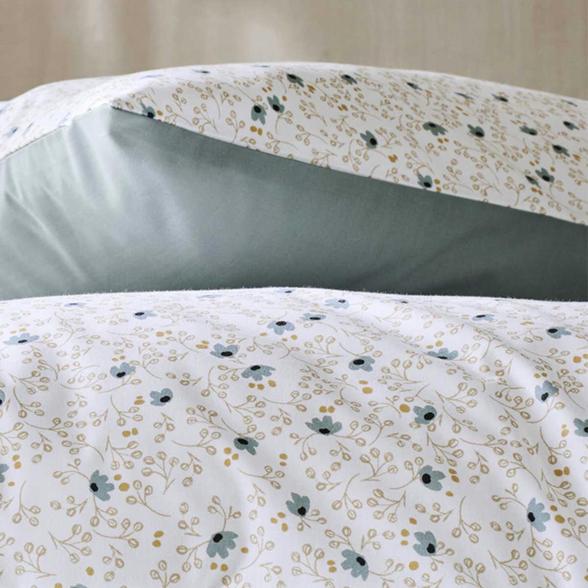 FLEURS DE LIN - Couvre-lit imprimé en percale de coton bleu 130x200