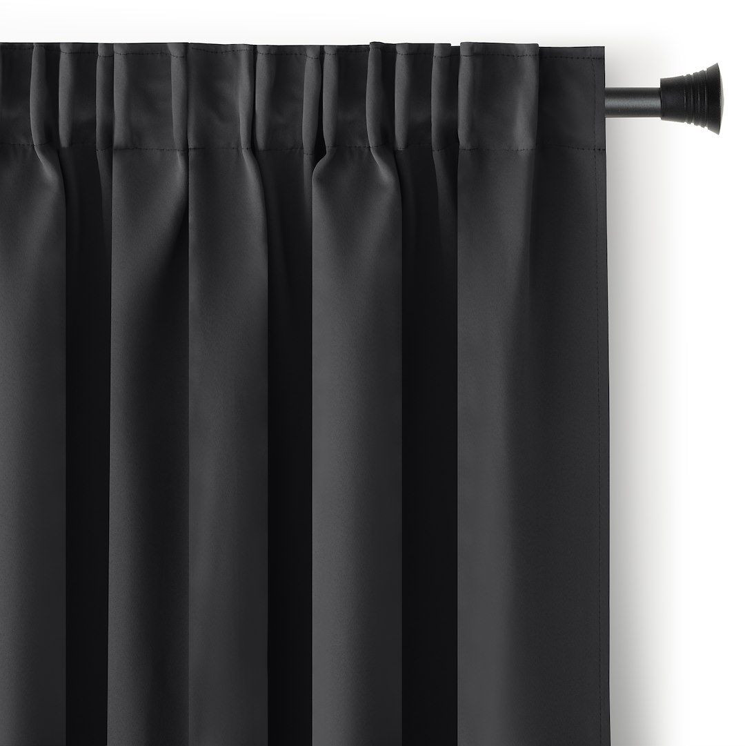 Zasłona blackout 90% na taśmie z szarfą 200x175 cm czarna Restilo