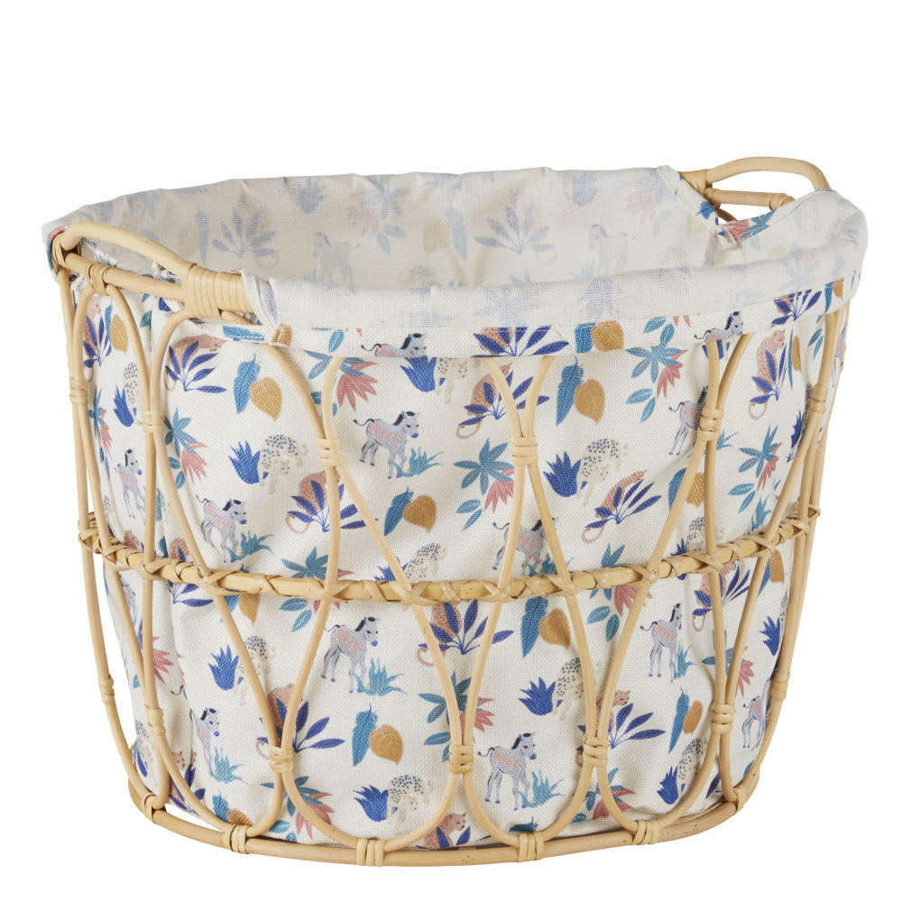 MADRID - Panier en rotin et tissu imprimé motifs multicolores