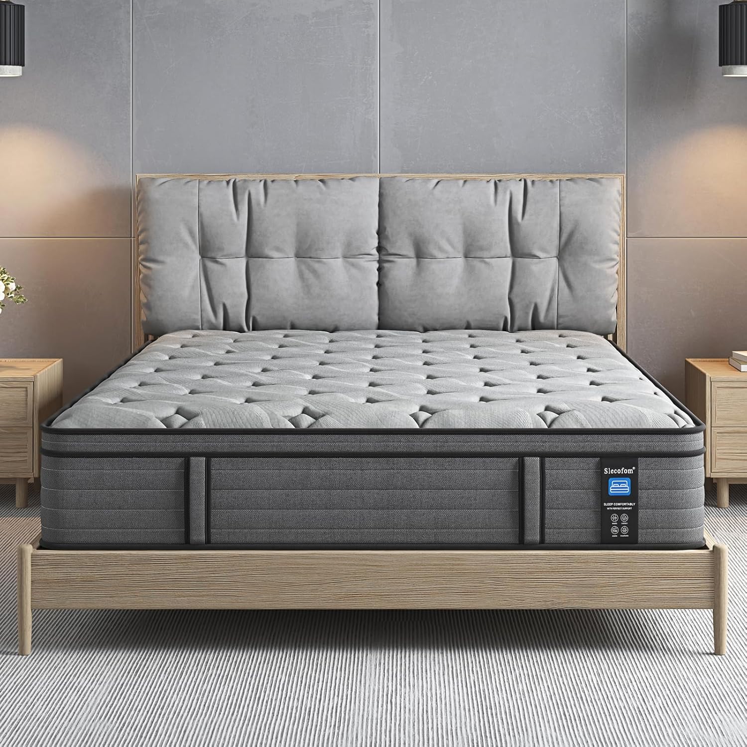 Firm King Mattress,12 Inch King Size Hybrid Mattress with Extra Lumbar Support for Back Pain Relief, Cool Sleep, Edge Support, Firm Pocket Spring with Motion Isolation, Fiberglass-Free