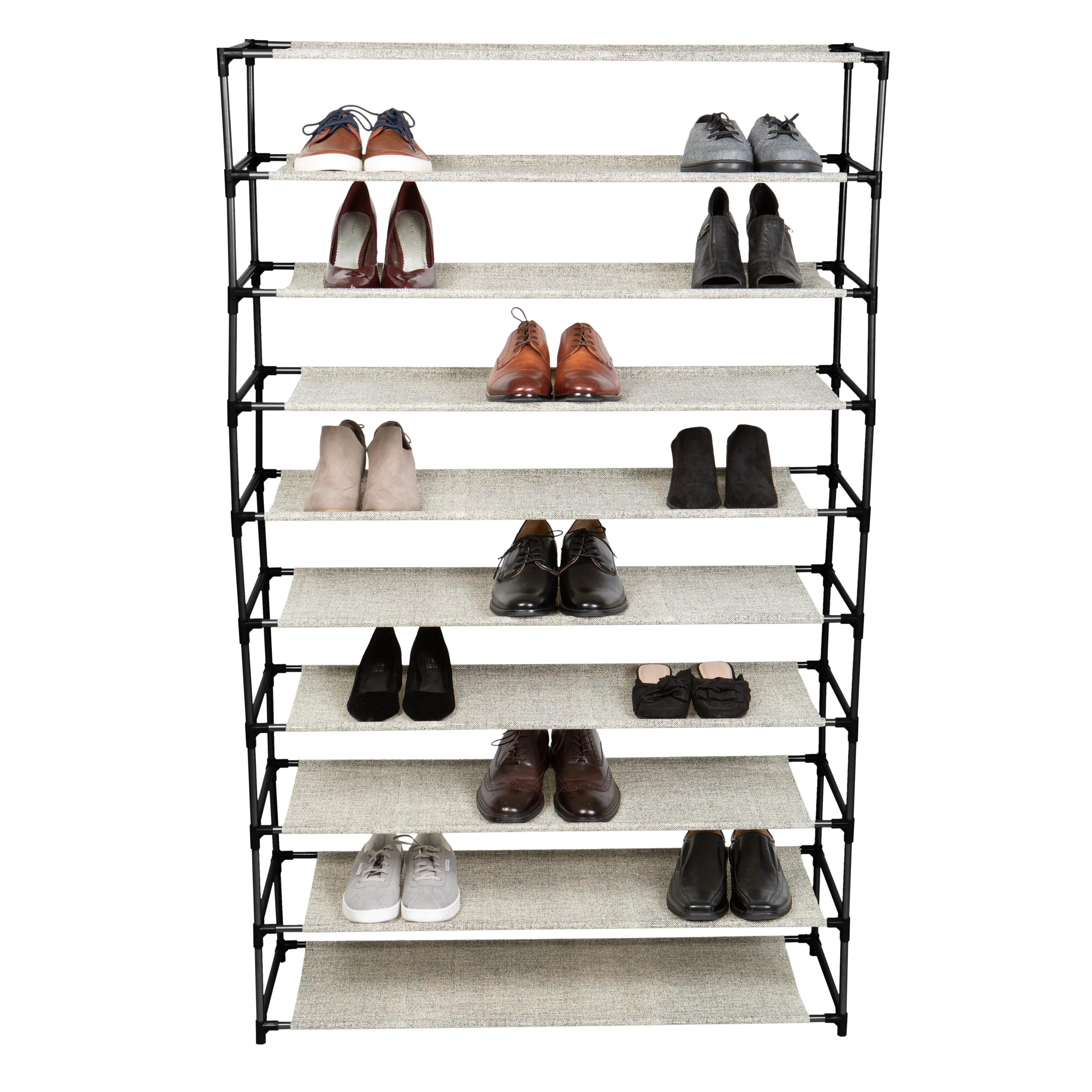 Simplify 10 Tier 50 Pair Extra Long Shoe Rack - Black Beige - 10-tier