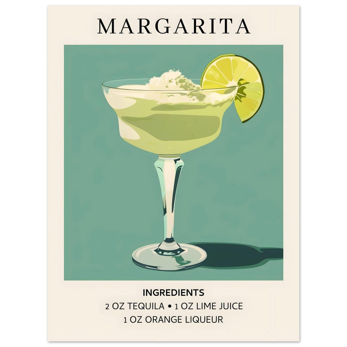 Artfulprints Poster Margarita cocktail - Ingrediënten  - 30x40 cm - Groen