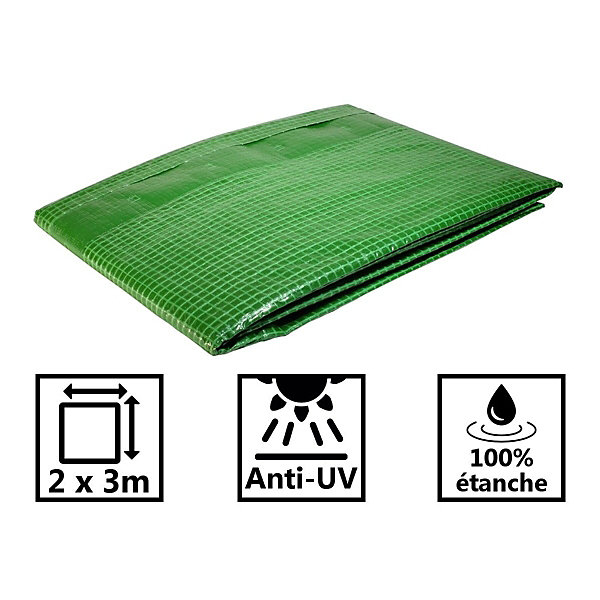 Bâche de jardin 2 x 3 m Armée VERTE en polyéthylène 170g/m²