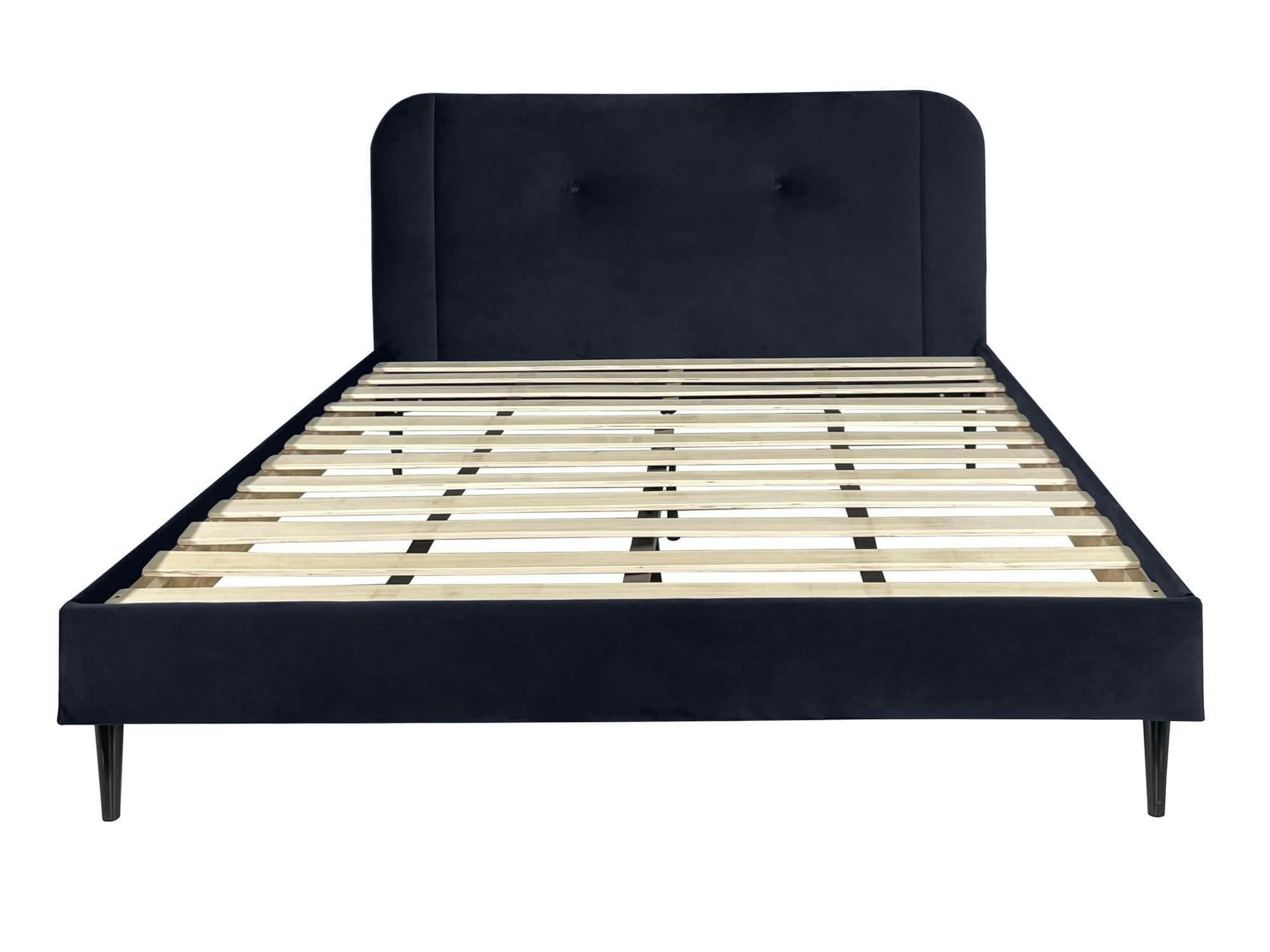 BRIANNA - Lit avec sommier 2 places  en velours bleu nuit 140x190