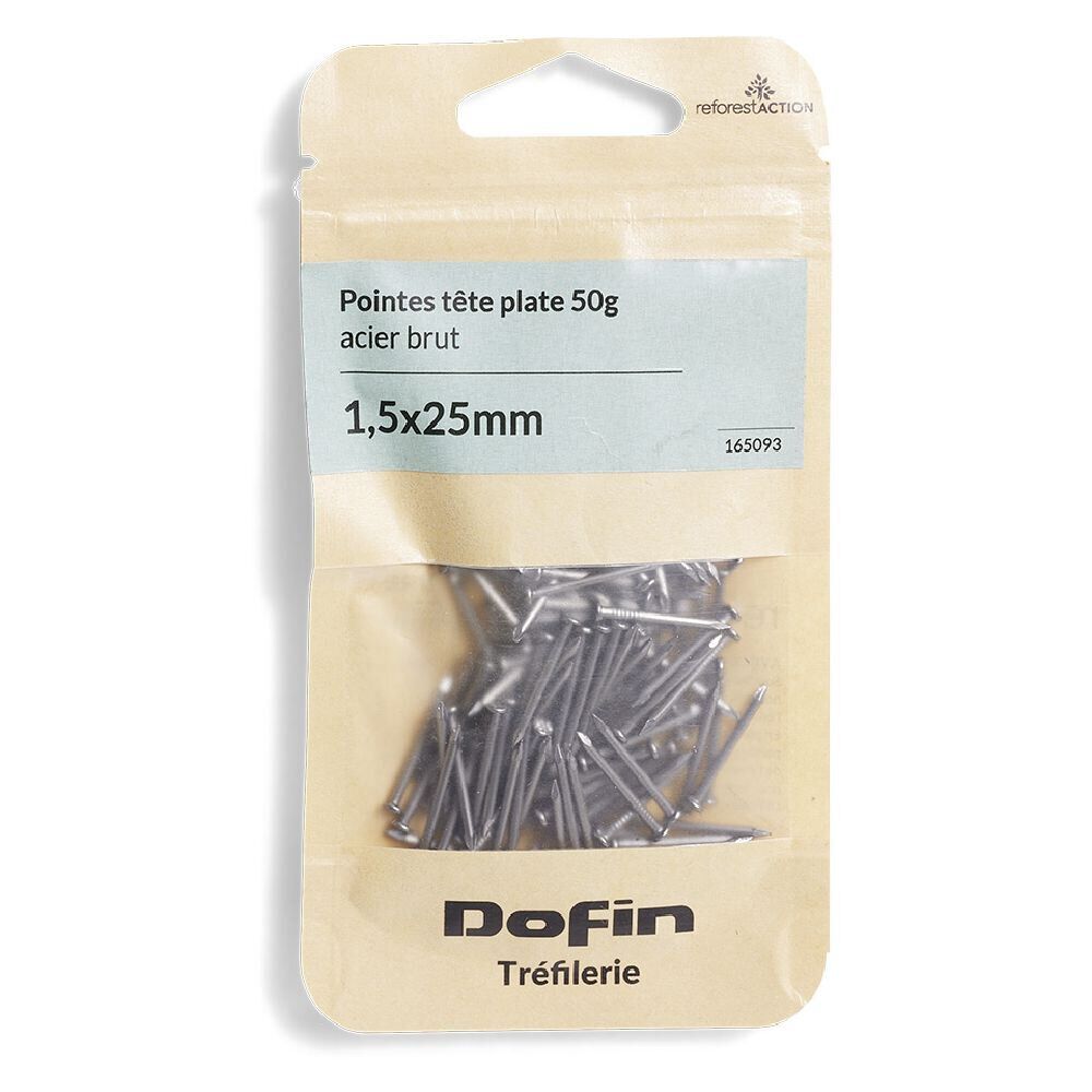 50g pointes tête homme acier brut - 1,5x25 mm
