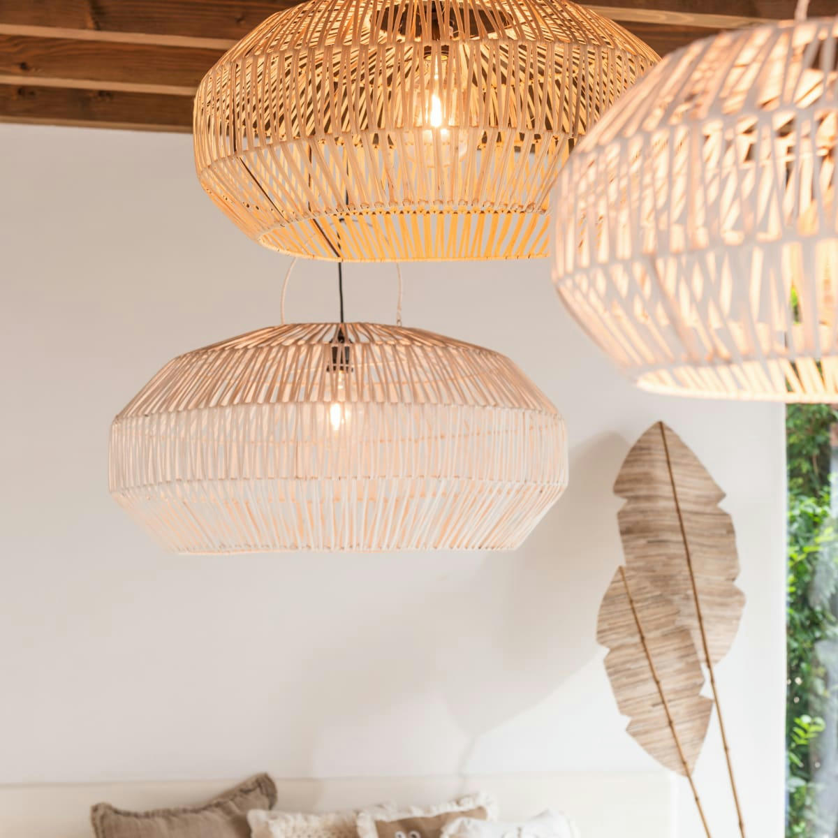 BOUZI - Set de 3 abat jour en rotin naturel