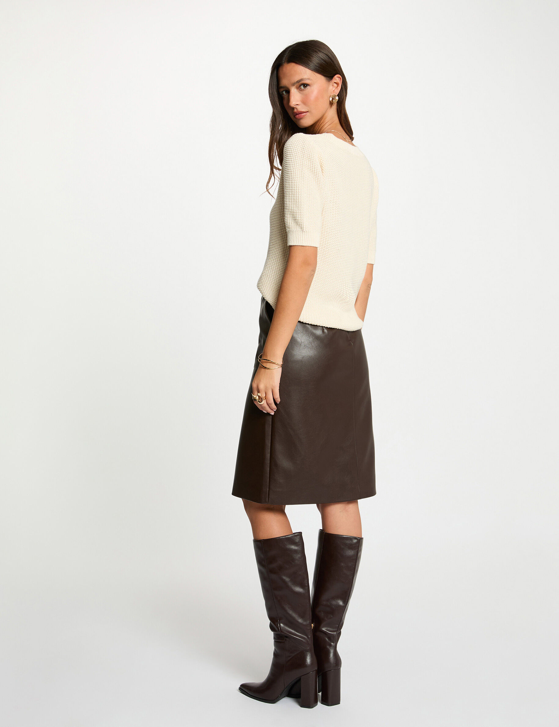 Fitted V-Neck Cardigan Ivory Women