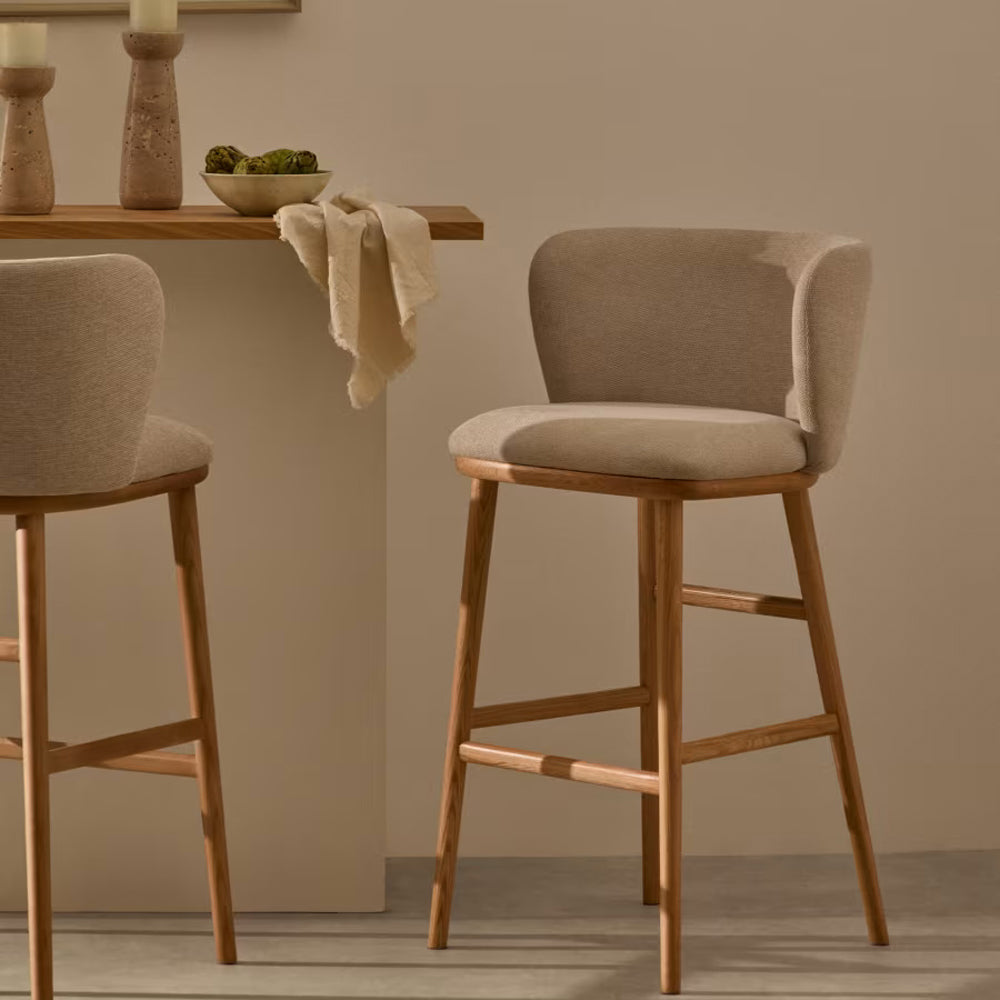Kave Home Ciselia Barkruk - H 75 cm - Beige / Essenhout
