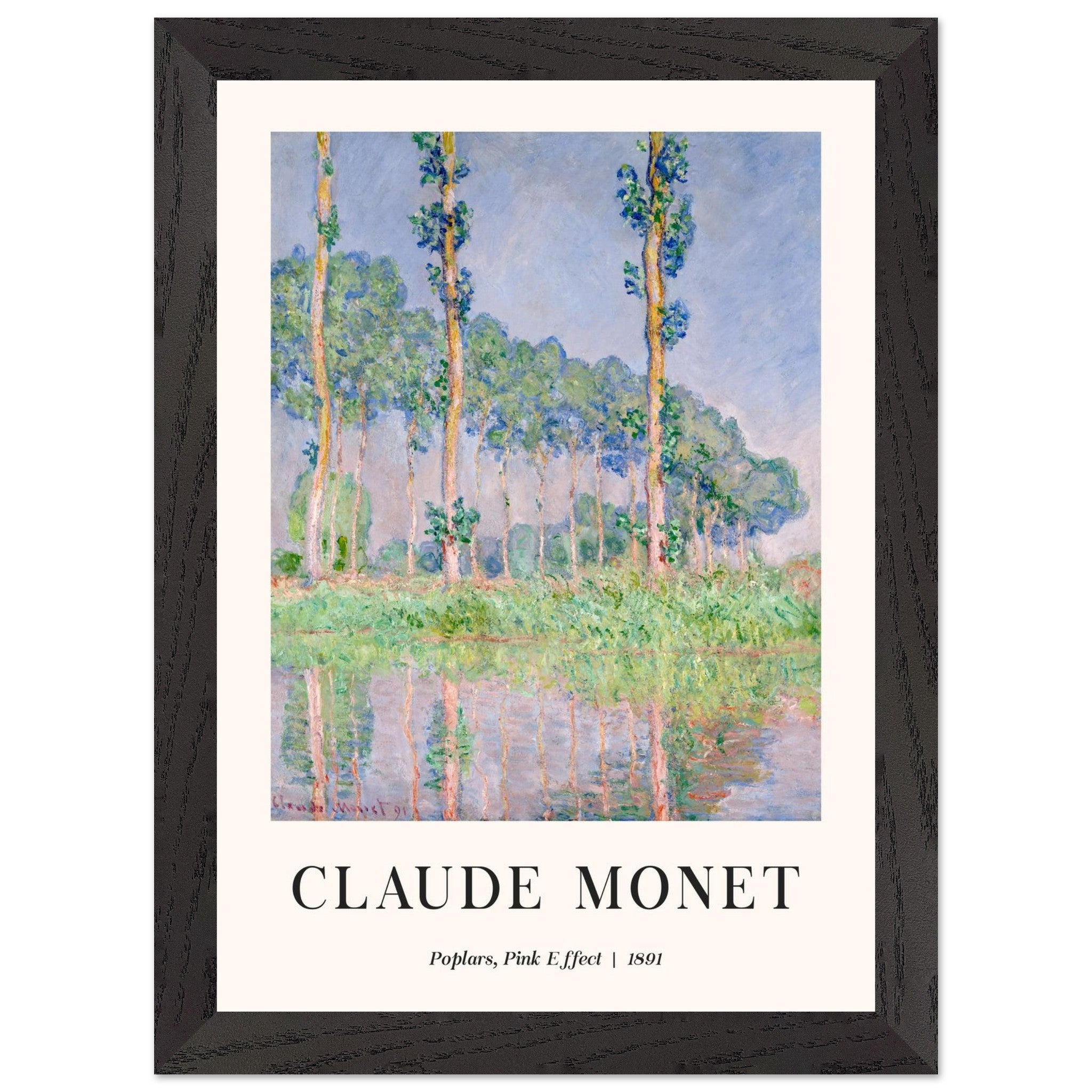 Artfulprints Poster met Lijst Claude Monet - Poplars, pink effect  - A4 21x29.7 cm - Meerkleurig