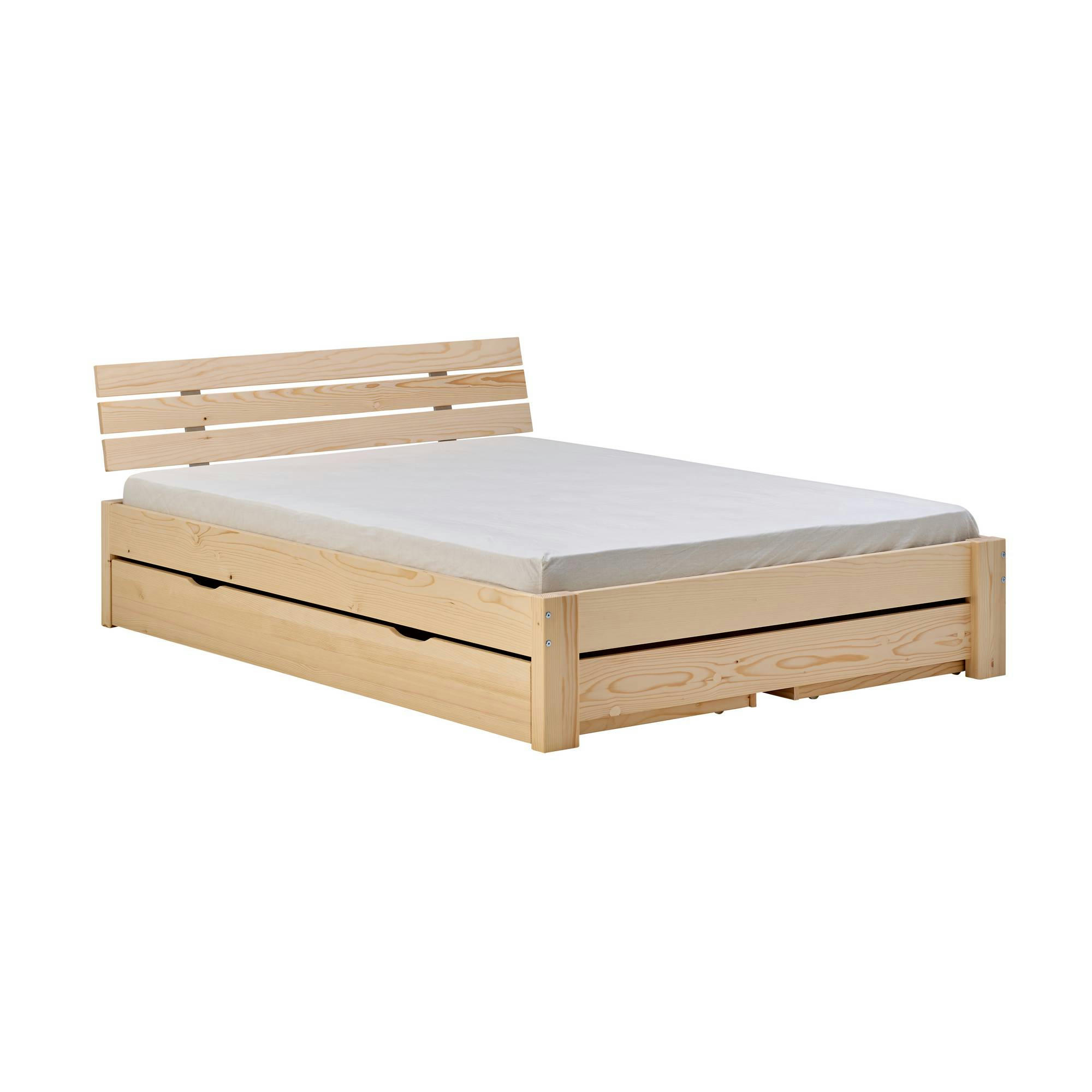 WILLAN - Lit en bois massif avec tiroirs de rangement brut 160 x 200 cm