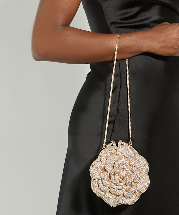 Bling Gold - Floral Diamante Embellished Clutch Bag