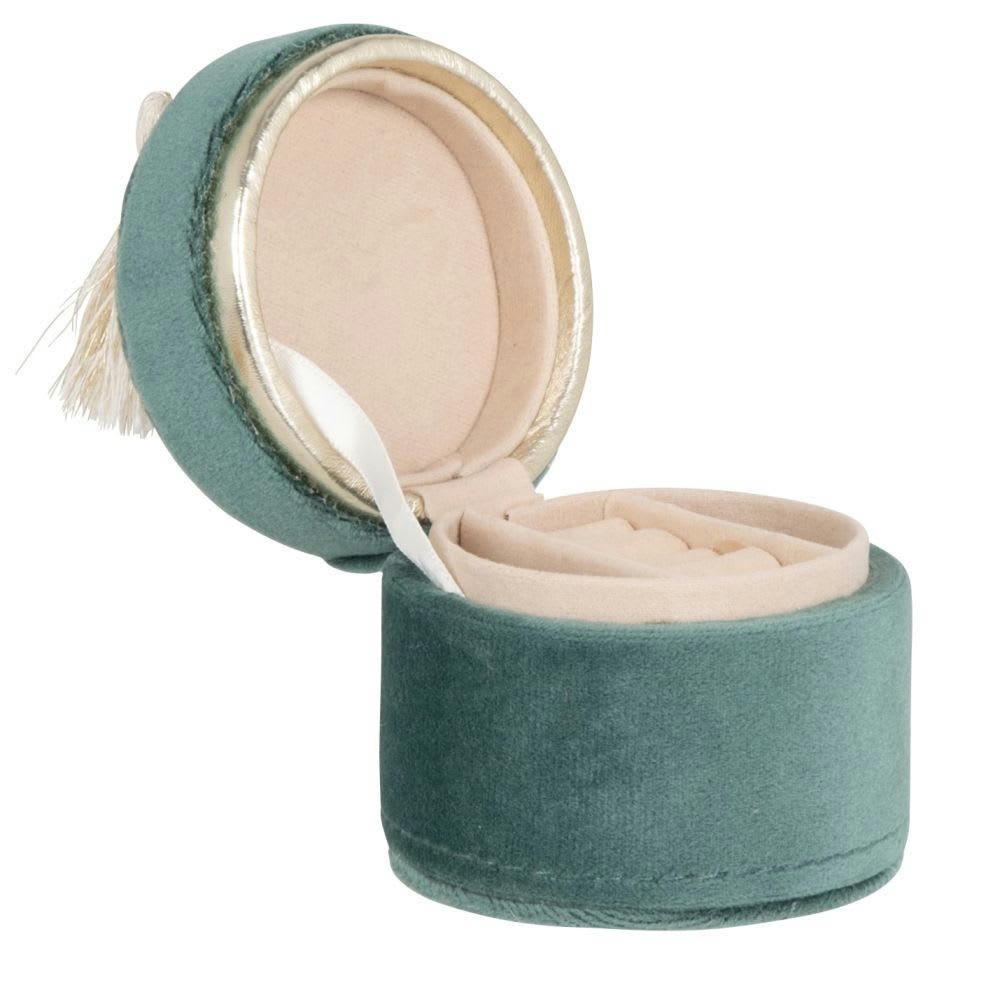 - Mini boîte à bijoux ronde compartimentée en velours vert
