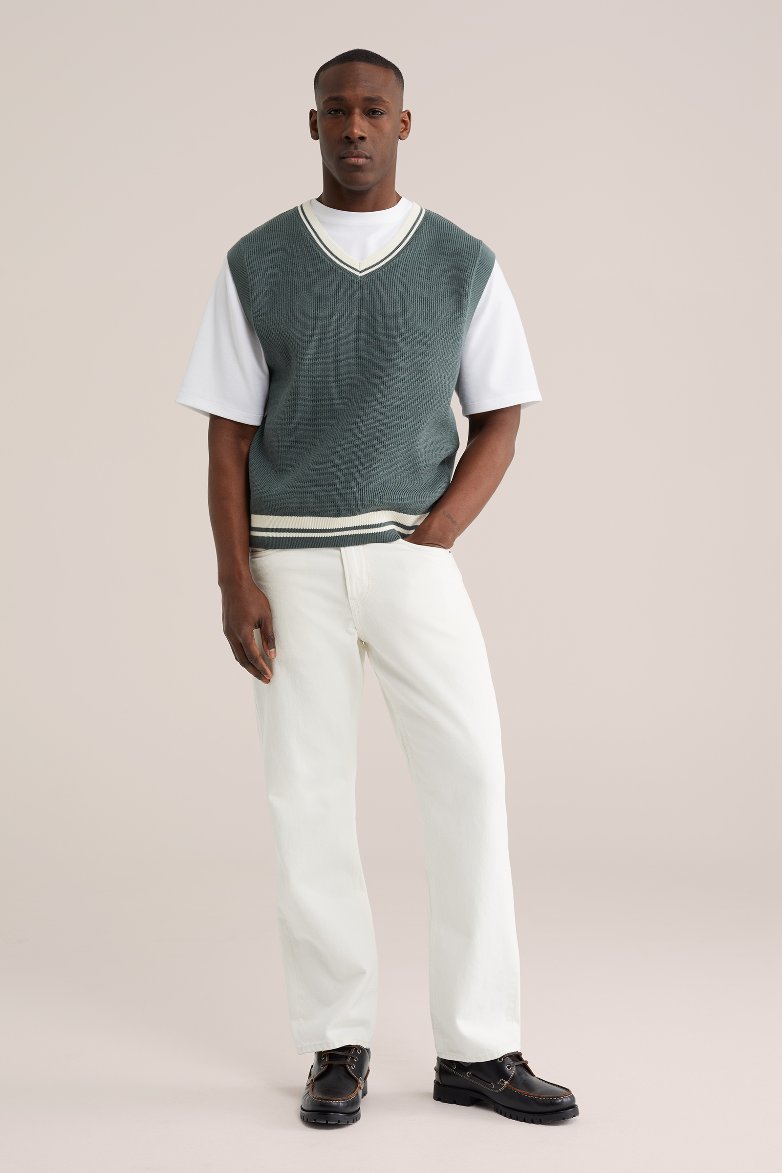 Heren regular fit spencer met contrast en structuur