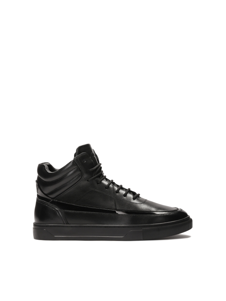 Leather sneakers with high zip and lacing upper