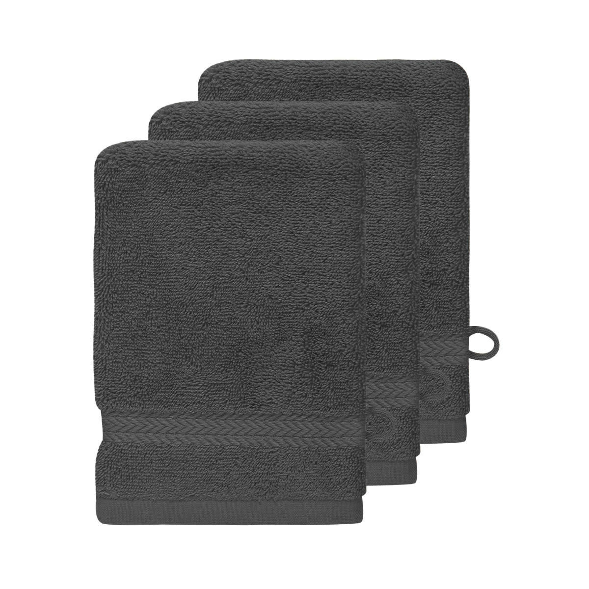 LUXURY - Lot de 3 gants de toilette 550gr/m²  ardoise 16x22 cm