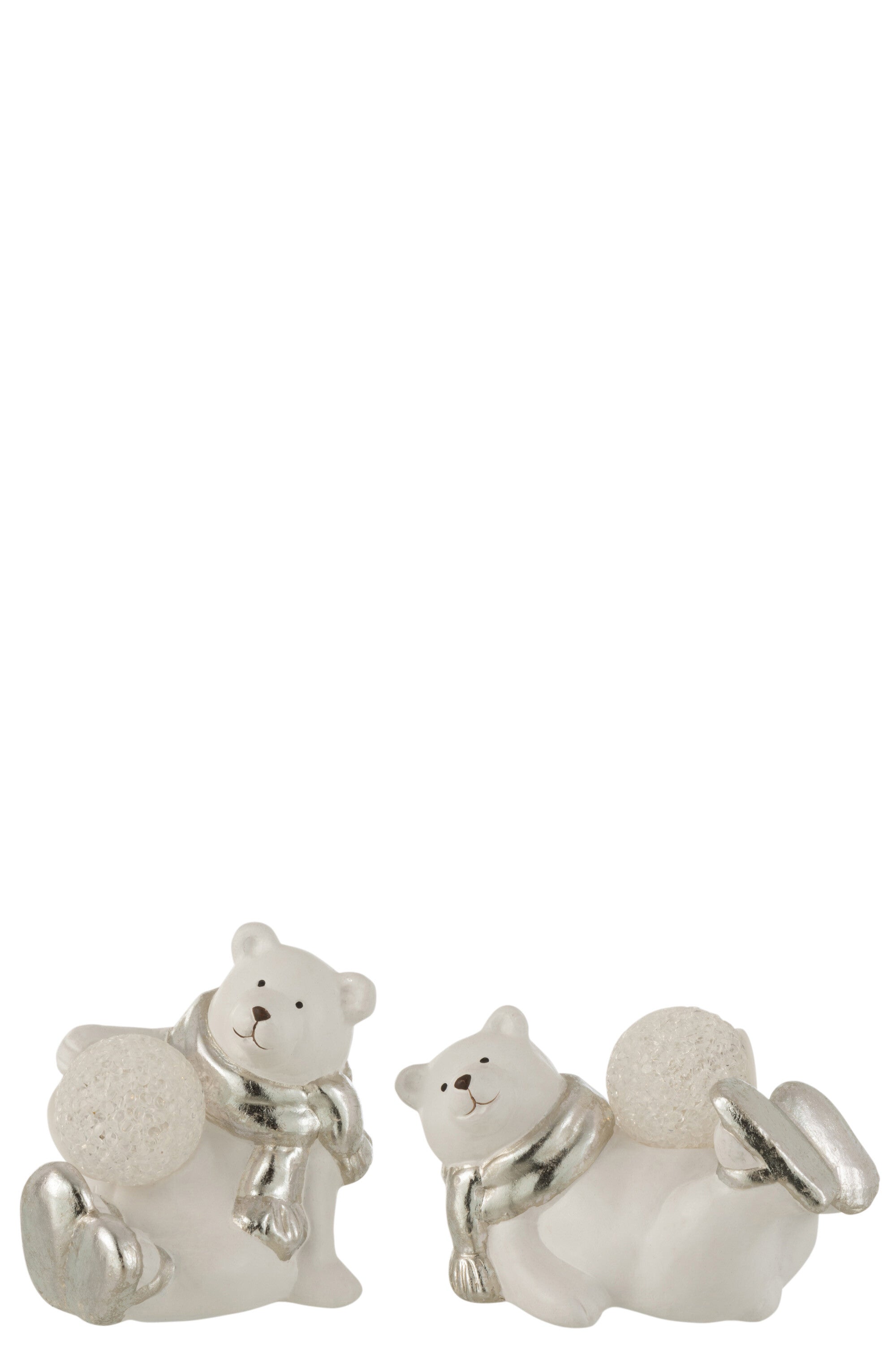 J-Line kerstfiguur IjsBeer Liggend - polyresin - wit/zilver - 2 st. - LED lichtjes