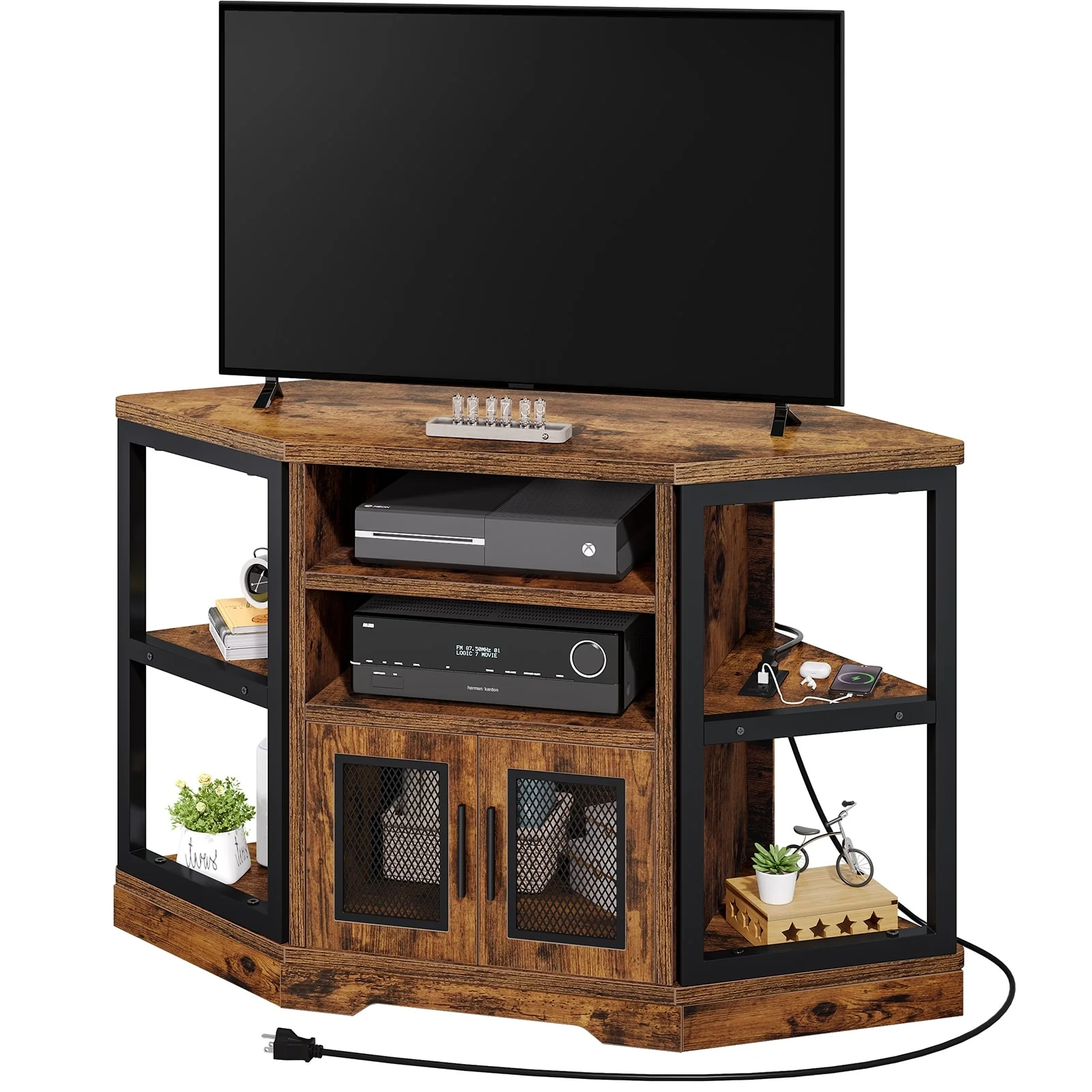Moasis 47-inch Mesh Door Wood Corner TV Stand and Media Console