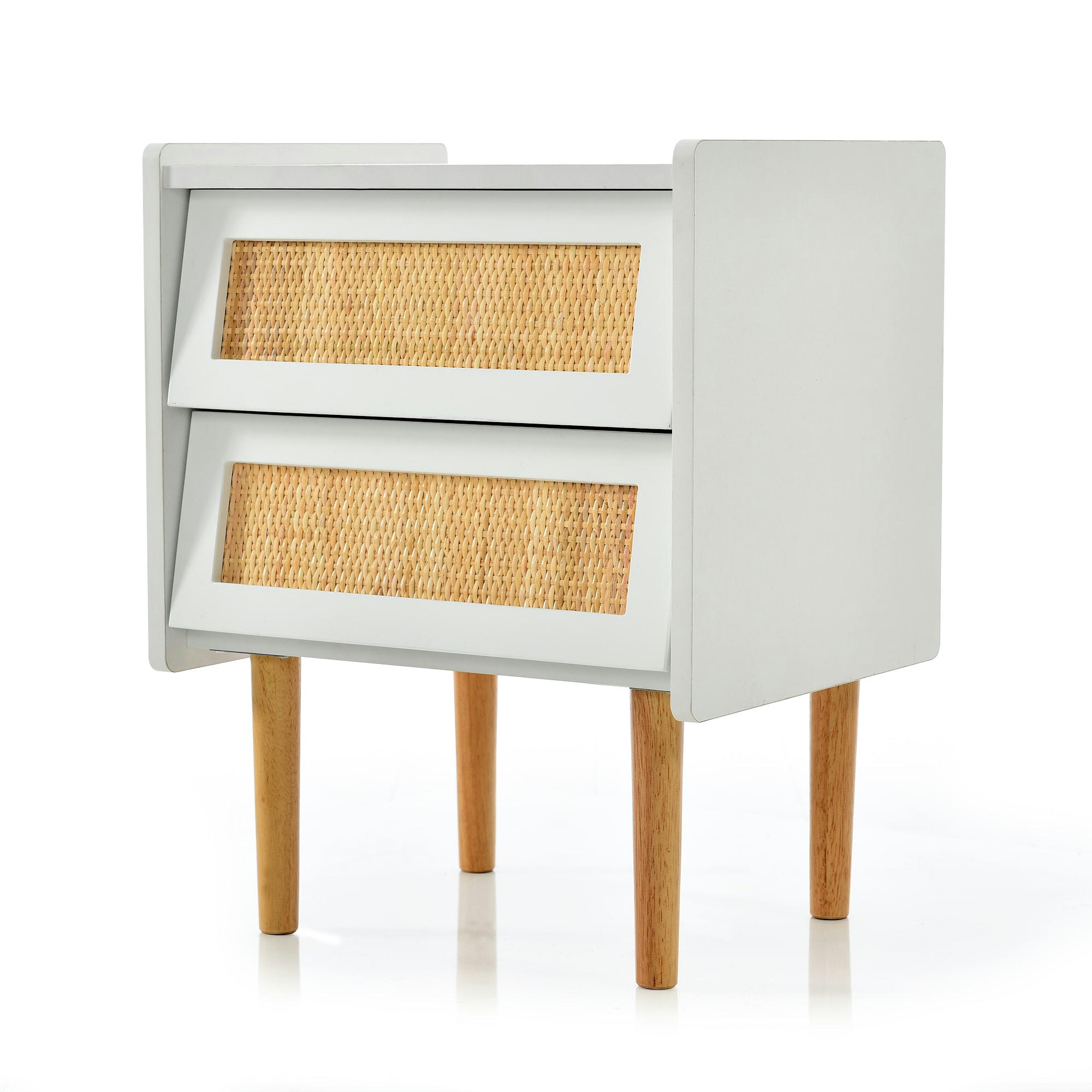 - Table de chevet table d'appoint rotin tressé avec 2 tiroirs