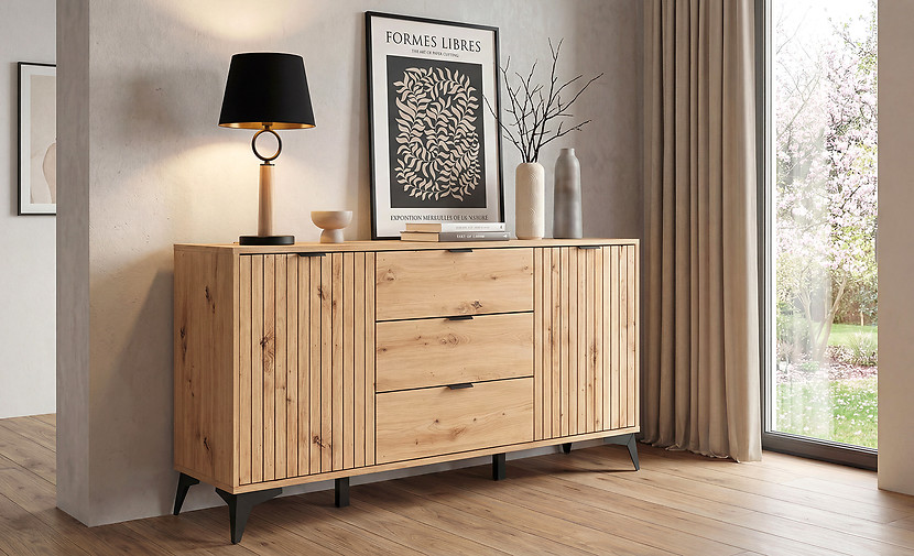 Komoda Lamea 150 cm z 2 drzwiami i 3 szufladami dąb artisan