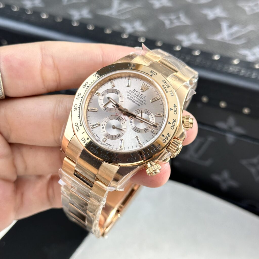 Rolex Daytona 116505 YG Plated Pink Dial CZ Diamonds 40mm Oyster Super Clone