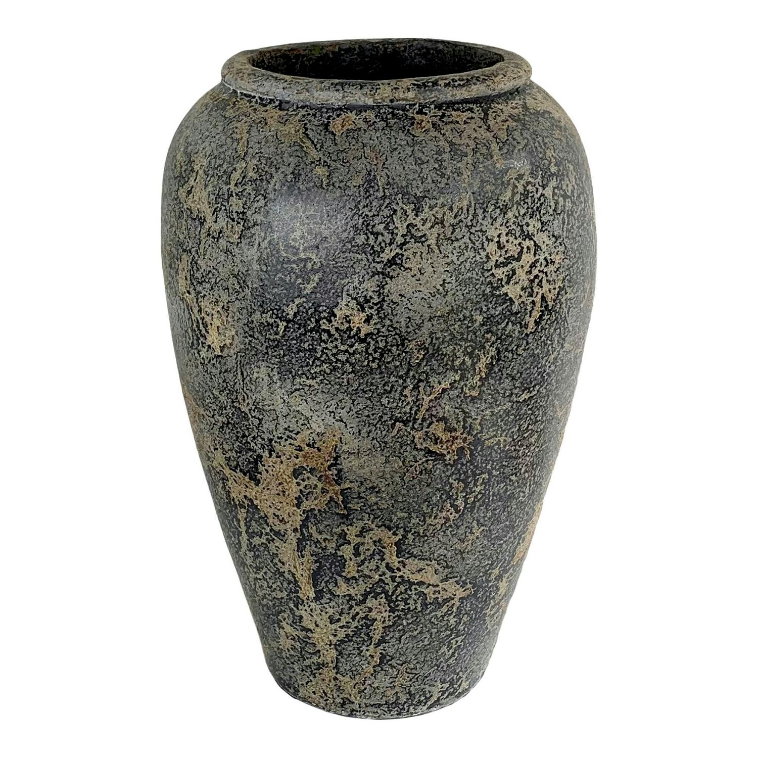 Jarre décorative en terre cuite grise effet vieilli H 69 cm
