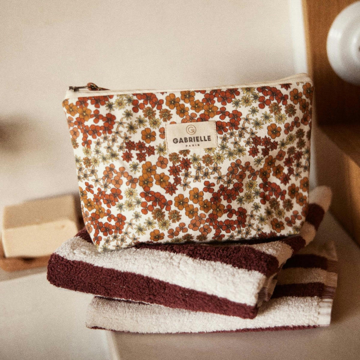 ESCALE - Trousse en coton imprimé flower rose